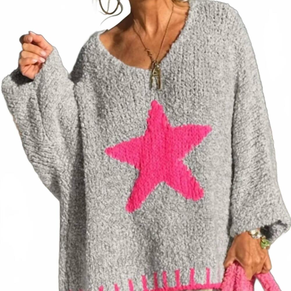 NEW ANNA-KACI women's star v-neck sweater in gray